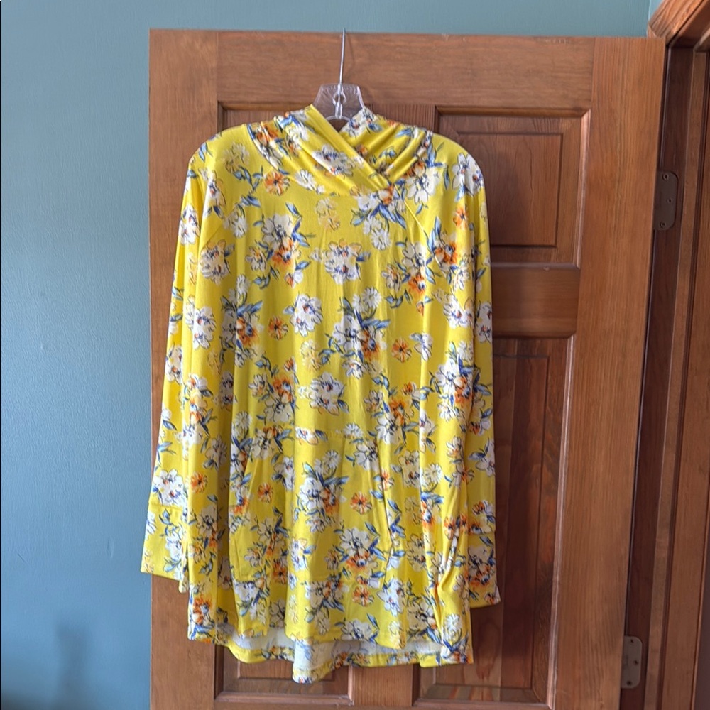 Floral Yellow Women's Lularoe Hooded shirt